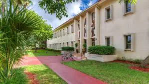 Garden path beside a campus building