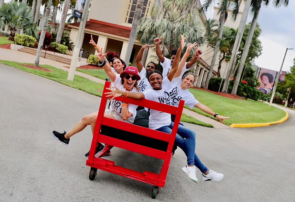 Students outside a Barry University campus building