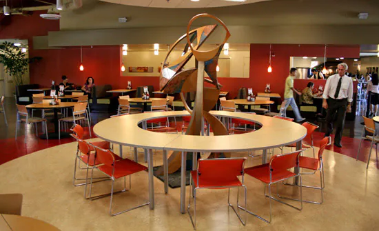 Round tables in Geronimo’s dining hall
