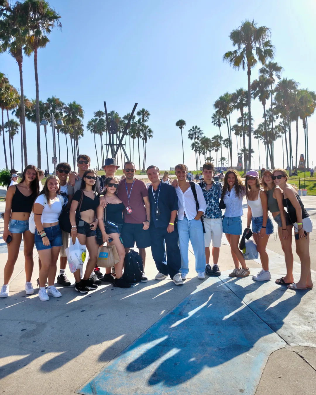 Students exploring palm-lined streets in Los Angeles
