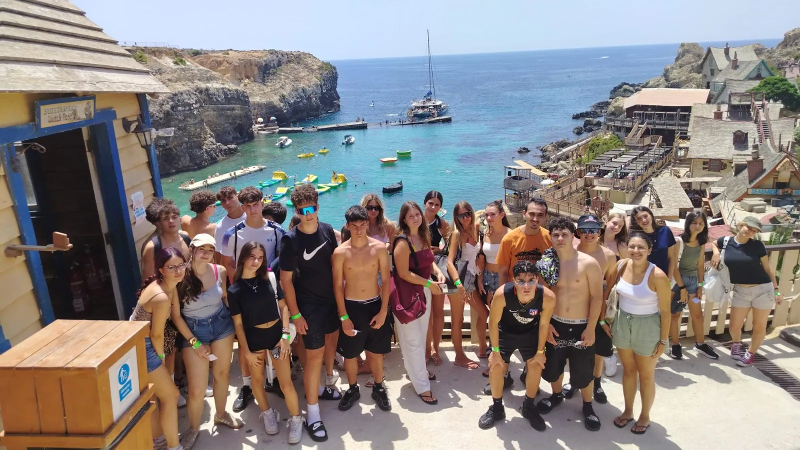 Students visiting Popeye Village on the Malta coast