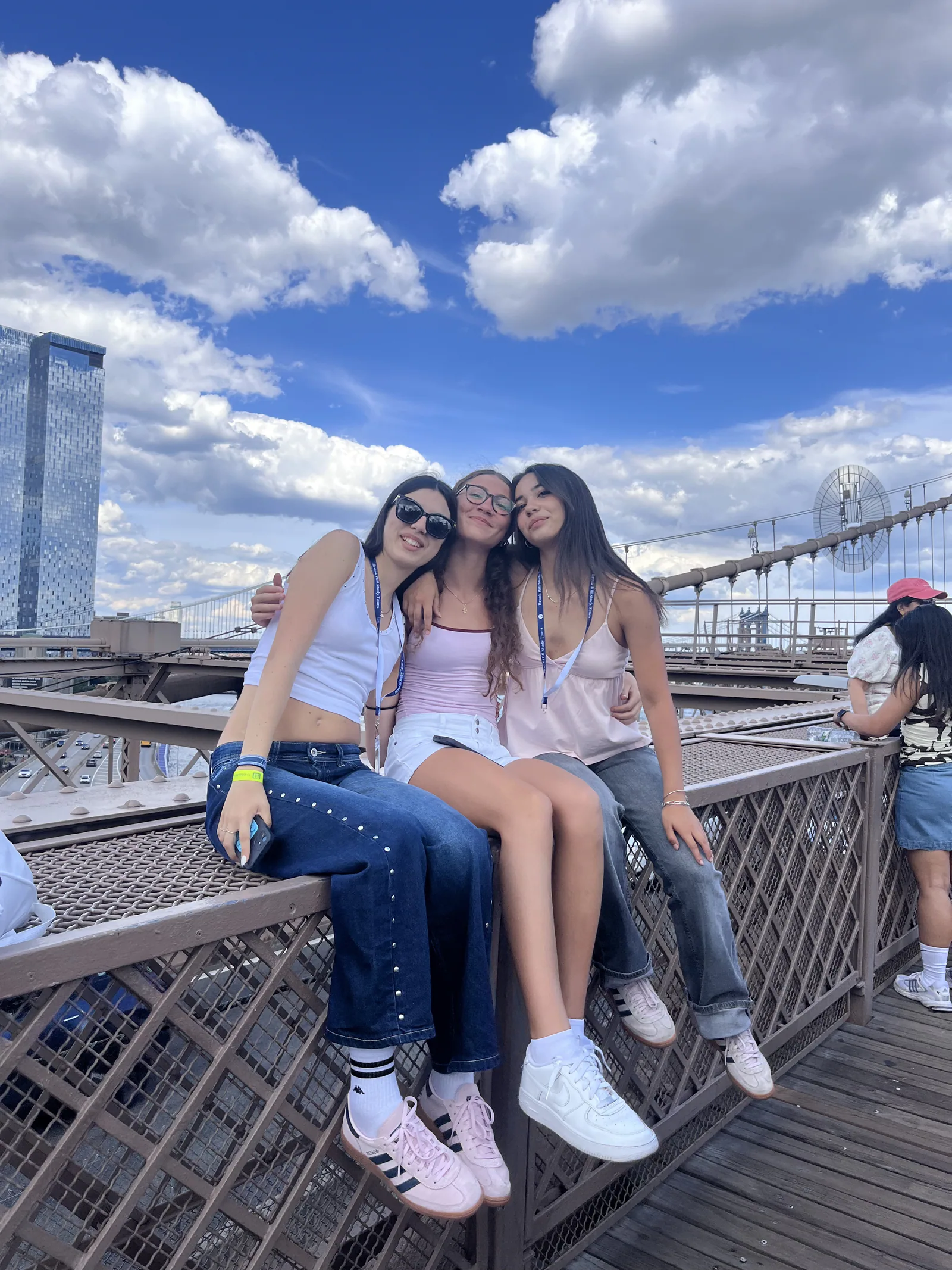 Students enjoying the view from the Brooklyn Bridge