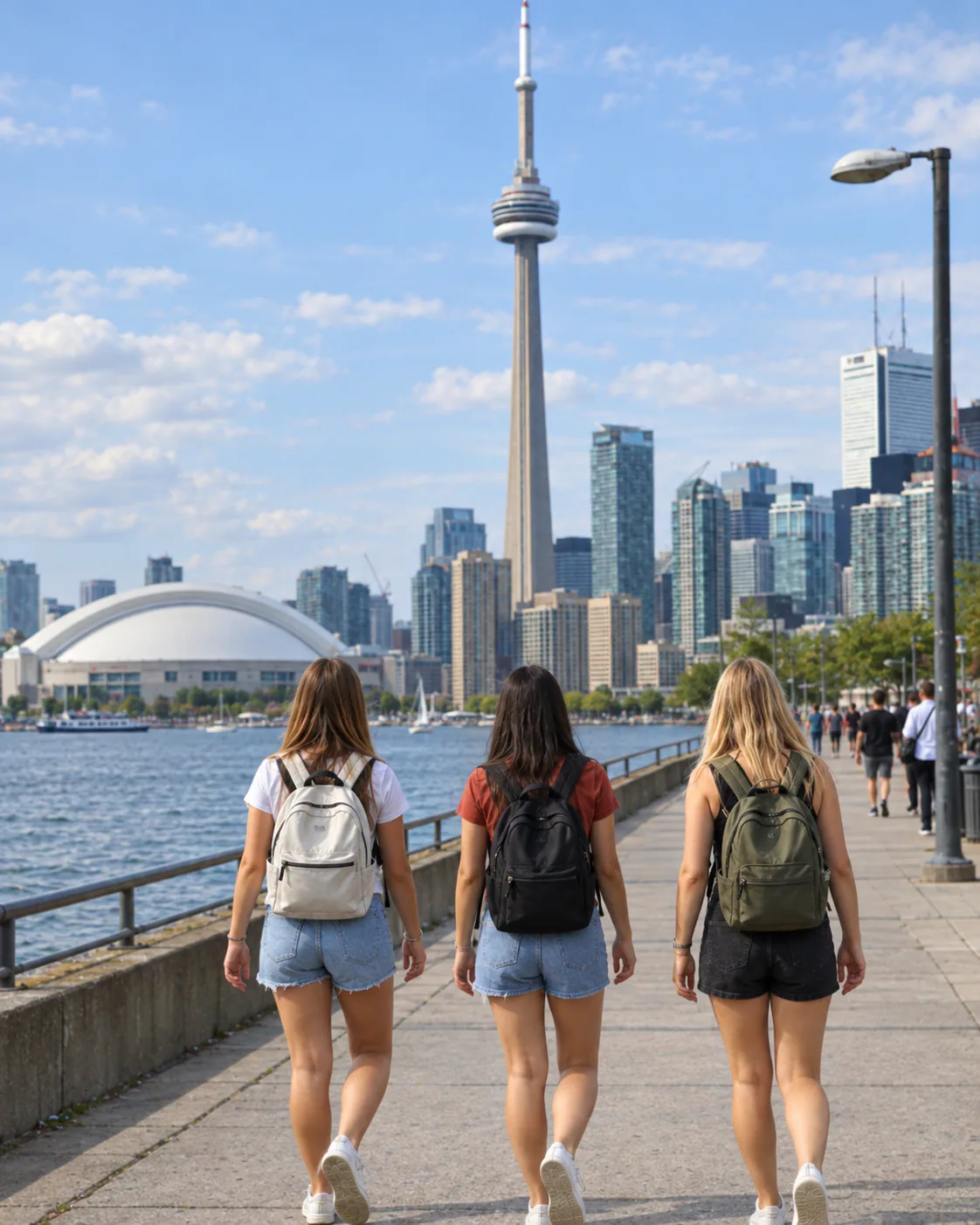 Students walking beside the Toronto waterfront